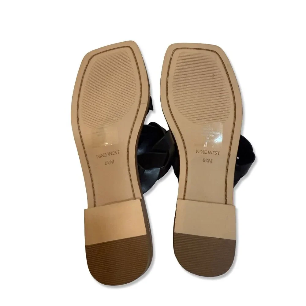 Nine West Womens Braided Black Slide Sandals Double Strap 8.5‎